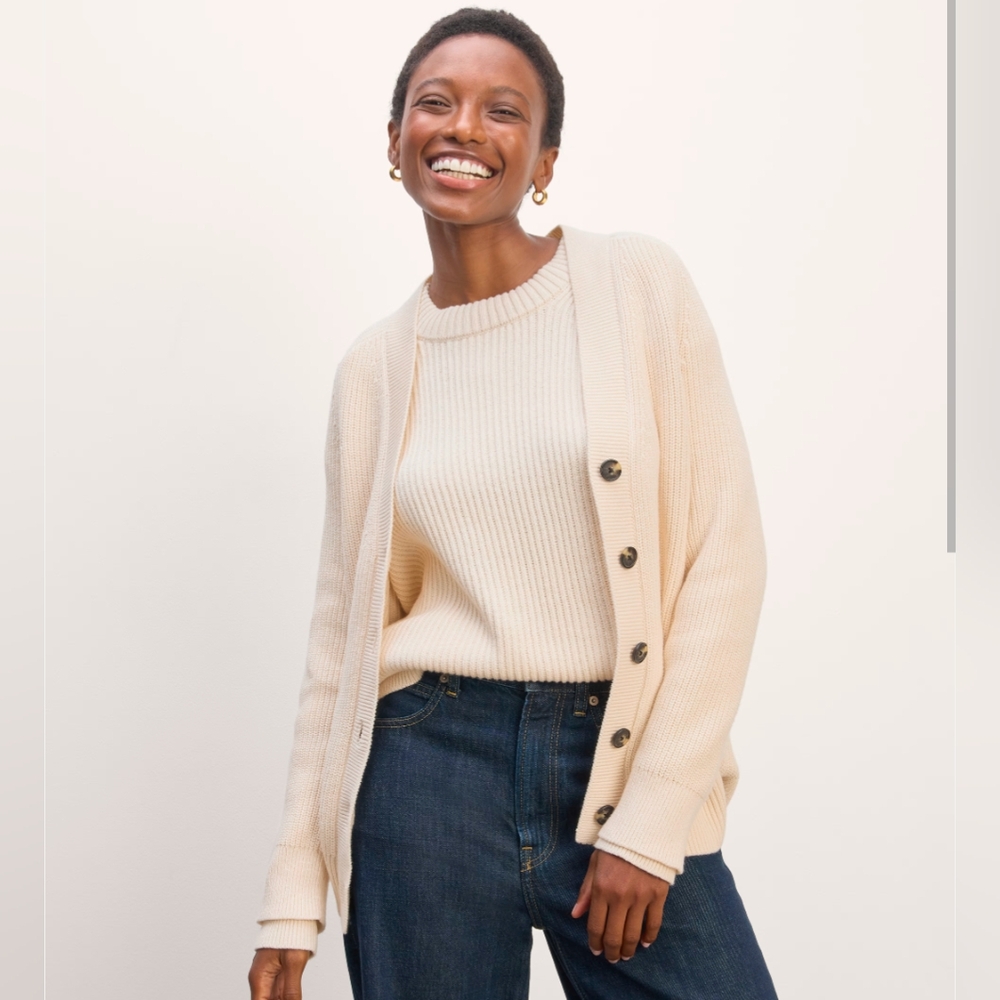 Women's 100% Organic Cotton Cream Cardigan Sweater